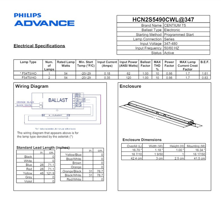 Phillips Advance HCN2S5490CWL