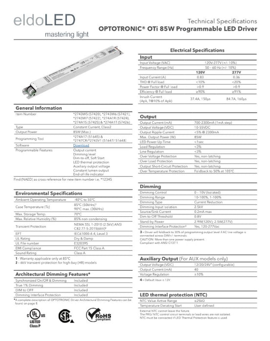 OTi85/120-277/2A3 DIM L OPTOTRONIC  #57422 Programmable LED Driver