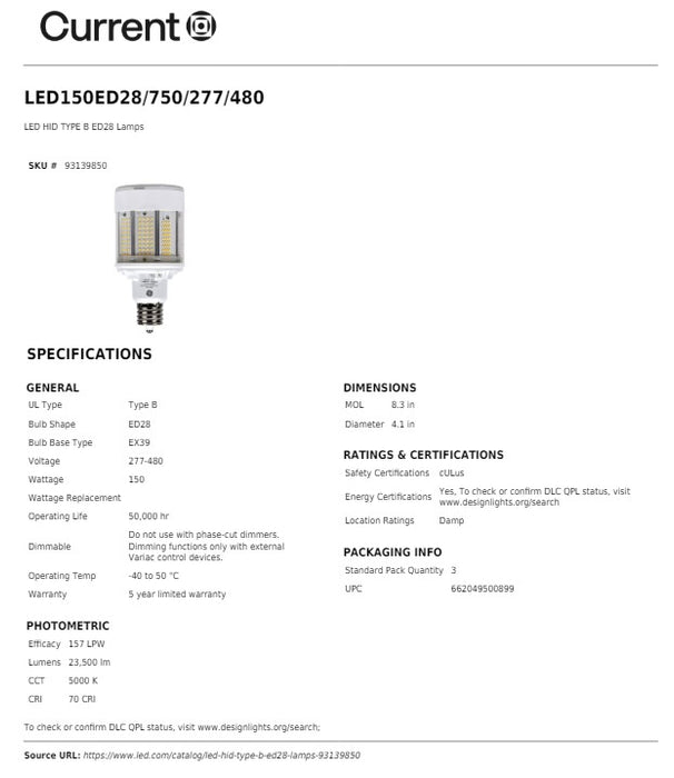 LED150EDED28/750/277/480 # 93139850