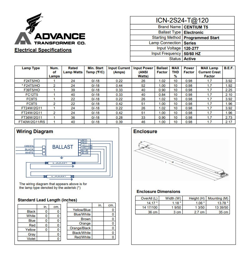 Advance ICN2S24T T5 Electronic Ballast