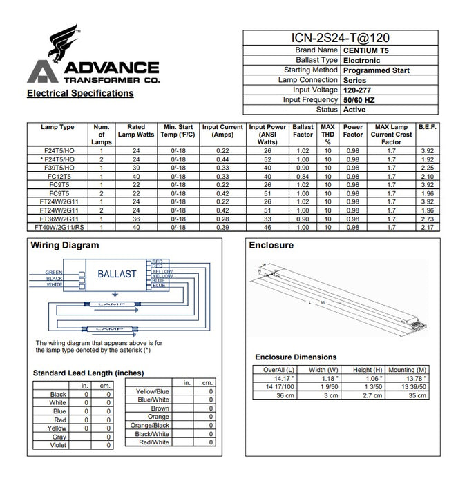 Advance ICN2S24T T5 Electronic Ballast