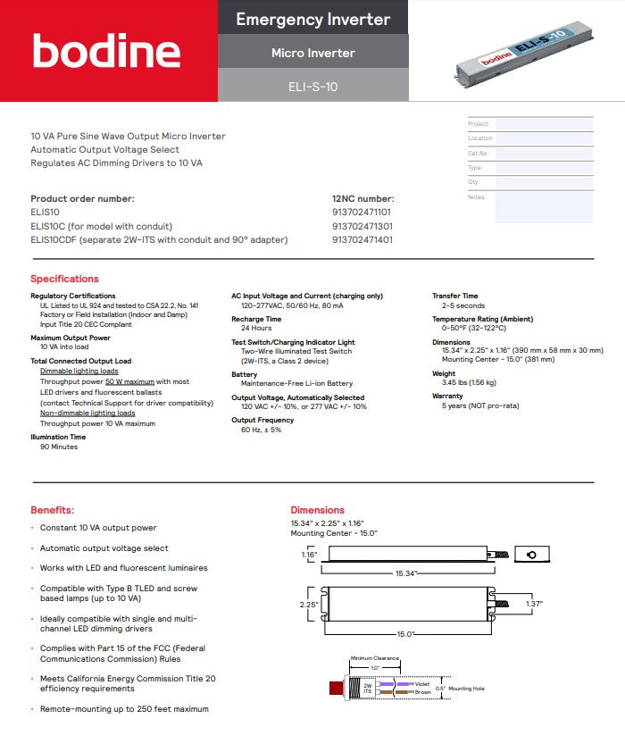 Bodine ELI-S-10 Emergency Lighting Inverter