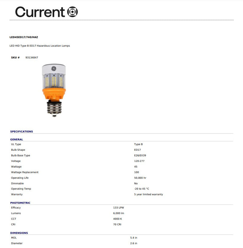 LED45ED17/740/HAZ # 93134847