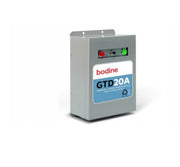 Bodine GTD20A emergency lighting relay control device with a gray housing, labeling, and red switches.