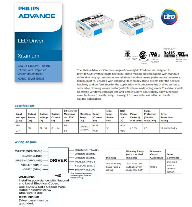 XI050C140V054DSM1 Advance Xitanium Programable LED Driver