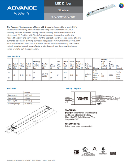 Advance XI040C110V054BST2 40 Watt LED Driver