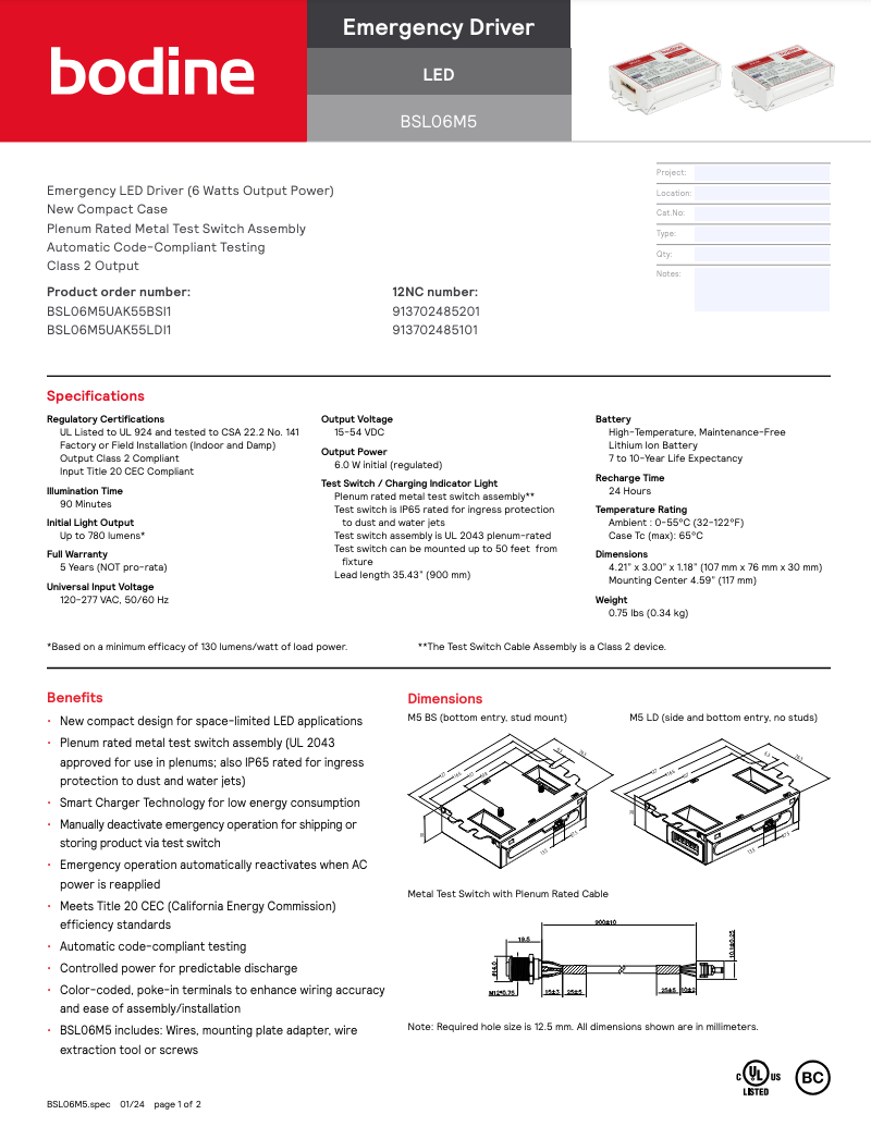 Bodine BSL06M5 (BSL06M5UAK55BAI1) BA Version