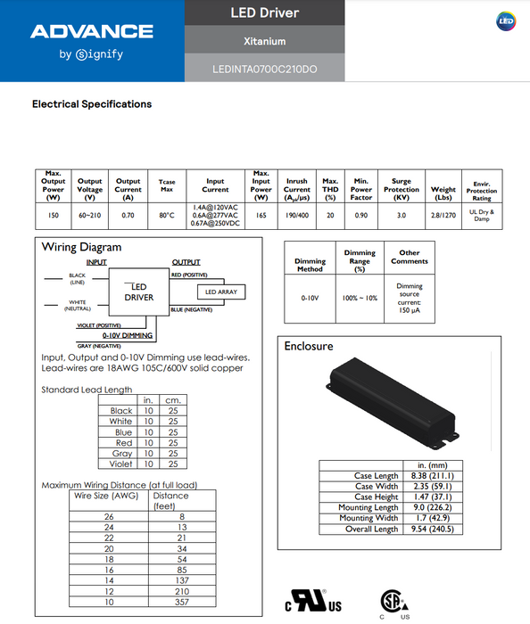 Advance LEDINTA0700C210DOM 150 Watt LED Driver 10-Pack