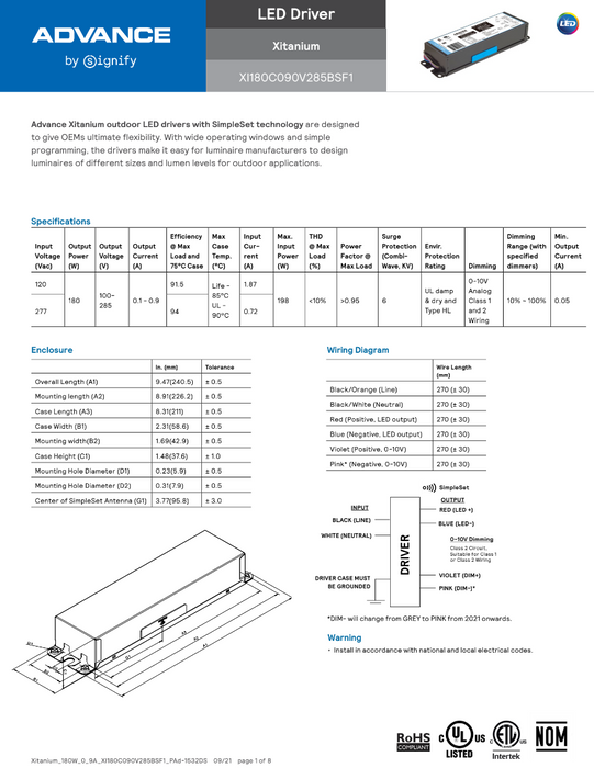 Advance XI180C090V285BSF1 LED Driver