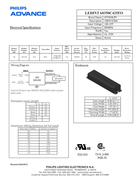 Advance LEDINTA0350C425FO 150 Watt LED Driver 10-Pack