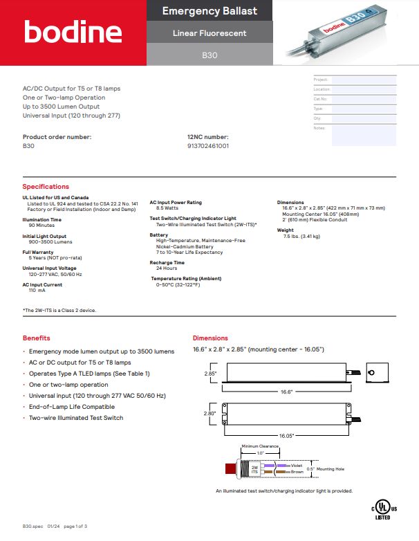 B30 Fluorescent Emergency Ballast