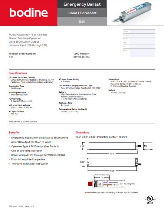 B30 Fluorescent Emergency Ballast