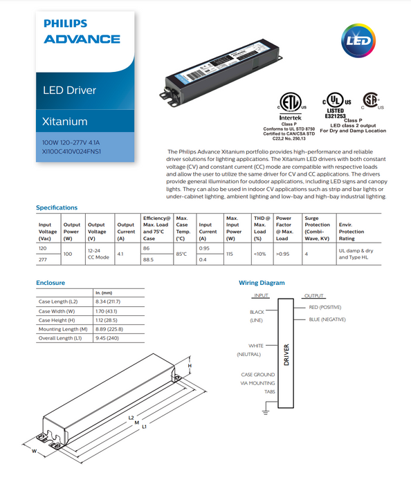 Advance XI100C410V024FNS1 Electronic LED Driver 20-Pack