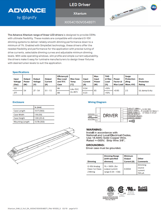 Advance XI054C150V054BST1 Advance Xitanium LED Driver